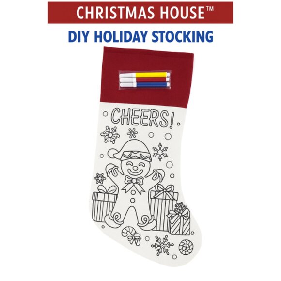 Christmas House DIY Holiday Stocking with Markers Gingerbread Design - Picture 1 of 3